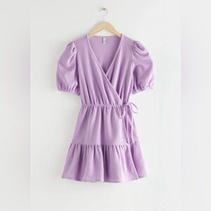& OTHER STORIES Puff Sleeve Wrap Mini Dress Size XS Lavender Purple Ruffle
